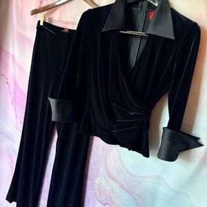 JS Collections 4 Black Velvet Velour Pants Top Formal Set Romantic Gala Evening